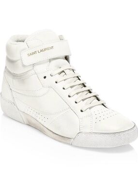 Saint Laurent Women’s White High-Top Leather Sneaker Size 38.5